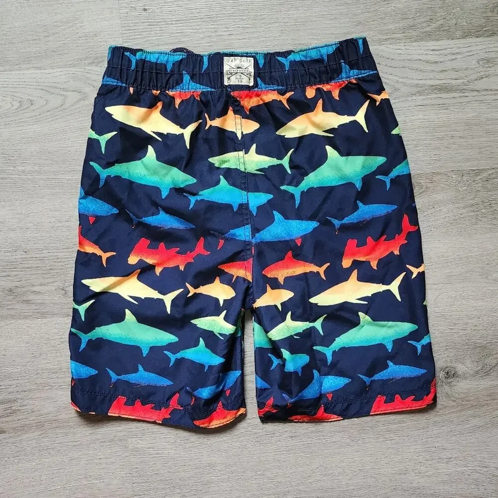 Gap Kids Boy's Multi-Color Shark Graphic Swimwear Swim Trunks Medium M 8